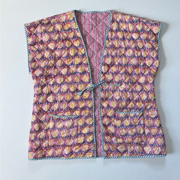 Etsy Handmade Quilted Block Printed Reversible Vest OS - Picture 2 of 6